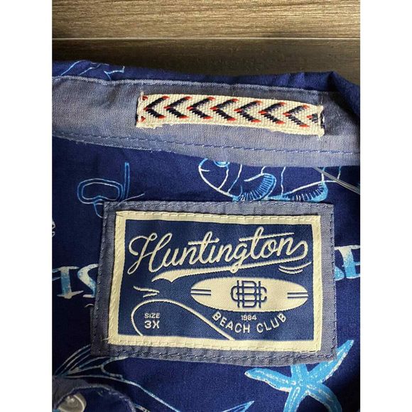 Huntington Beach Club navy cotton ocean print men's short sleeve shirt 3XL - Picture 8 of 9
